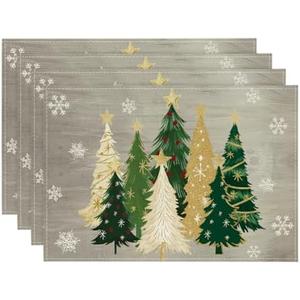 Artoid Mode Xmas Trees Snowflakes Winter Placemats Set of 4, 12x18 Inch Seasonal Gray Christmas Table Mats for Party Kitchen Dining Decoration