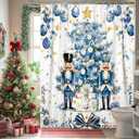 Nutcracker Shower Curtain, Blue White Christmas Tree Holiday Decor, Winter Festive Modern Art Waterproof Fabric Bathroom Curtain with Hooks 72x96 Inch
