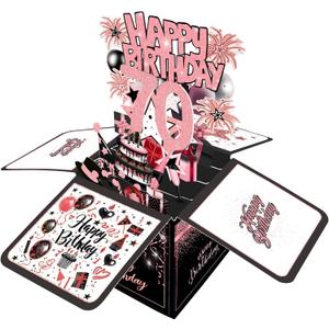 Joycard 70th Birthday Card, 70th Birthday Decorations for Women, Happy Birthday 3D Cards for 70 Year Old Grandma, Birthday Gift Box for Mother (Pink)