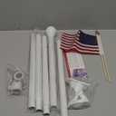 Flag Pole for House-6ft, Flag Pole kit Tangle Free Metal Flagpole Kit for American Flag (Without Flag) Outside House, Porch, Yard (White), with Two small handheld American flags