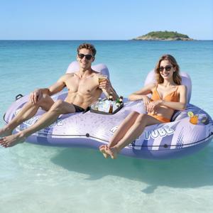 JOSEN Inflatable River Tube Float - 2 Person Heavy Duty River Float, Pool Floats Adult, Lake River Floats Water Tubes for Floating with Removable Cooler & Cupholders for Summer Relaxation