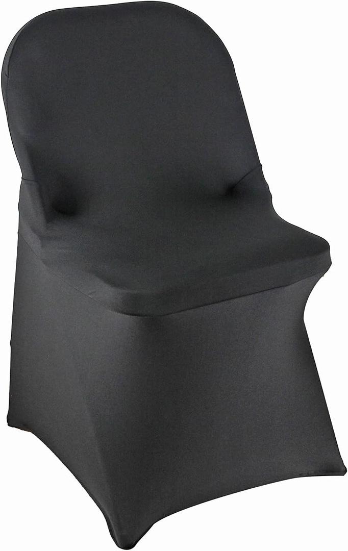WELMATCH Black Spandex Folding Chair Covers - 50 PCS Special Events Wedding Party Decoration Stretch Elastic Chair Covers (Black, 50)