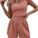 Verdusa Women's 2 Piece Summer Outfits Crop Tank Top and Shorts Going Out Clothing Sets Dusty Pink X-Small (Pink, XS)