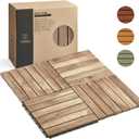 THYOI Premium Deck Tiles, Patio Flooring - Outdoor Waterproof Acacia Wood Tiles for All Weather Use - Balcony, Backyard, Indoor & Outdoor (Square Ft) (10, White, 6S)