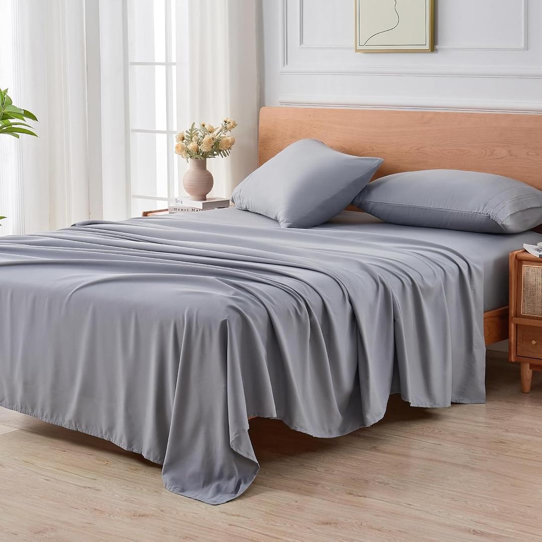 Microfiber Sheet Set Full Size, Brushed Microfiber Bed Sheets- Super Soft, Easy to Care for, Breathable, Cooling, Deep Pocket Fitted Sheet, Flat Sheet, and 2 Pillowcases(Silver Gray,Full)