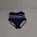 BMJL Women's High Waisted Bikini Ribbed Two Piece Swimsuit High Cut Color Block Adjustable Straps Bathing Suit, M, Navy