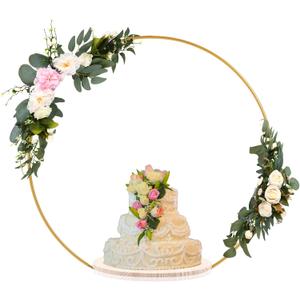 Norme 33.5 Tall Wedding Arch Cake Stand Round Metal Cake Stand for Wedding Reception Hoop Decoration with Wooden Base Floral Decoration Display for Party Events Reception Supplies