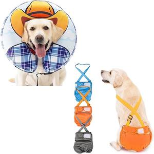 Avont Inflatable Dog Cone Collar After Surgery Bundle with 3 Pack Avont Washable Female Dog Diaper with Suspender