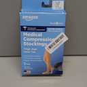 Amazon Basic Care Medical Compression Stockings for Circulation, Varicose Veins, Swelling, Edema, 20-30 mmHg, Women & Men Thigh Length Hose, Open Toe, Breathable, Beige, Large (Previously NuVein)