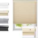 No Drill Cellular Shades for Indoor Windows, Thermal Insulating & Noise Reducing Honeycomb Blinds, Free Stop Cordless Light Filtering Shades, Beige,46" W x 64" H