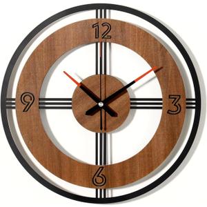 Large Wall Clock Decorative Wall Clock Round Kitchen Clock Farmhouse Kitchen Decor Rustic Clocks for Walls Farmhouse Silent Clock for Living Room Decor (Rustic)