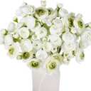 24 PCS Ranunculus Artificial Flowers, 15/10 in Fake Peonies White Faux Flower Bulk Real Touch for Wedding Engagement Centerpieces Arrangements Bridal Shower Home Decor (White)