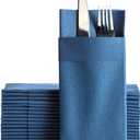 Navy Dinner Napkins Cloth Like with Built-in Flatware Pocket, Linen-Feel Absorbent Disposable Paper Hand Napkins for Kitchen, Bathroom, Parties, Weddings, Dinners or Events, 16x16 inches, Pack of 50