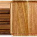 Didaey 10 Pcs Acacia Wood Square Plates 8" Wooden Plates Serving Trays for Meal Dishes Snack Dessert Easy Cleaning and Lightweight, Not Dishwasher Safe