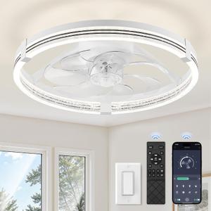 ZMISHIBO Low Profile Ceiling Fans with Lights, Flush Mount Modern Ceiling Fan and Remote Control, 20" LED Ceiling Fans, Stepless Dimmable 3 Colors and 6 Speeds