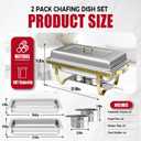 IMACONE Chafing Dish Buffet Sets of 2, 8QT Stainless Steel Rectangular Chafers and Buffet Warmer Sets for Catering, with Food & Water Pan, Lid, Gold Foldable Frame, Fuel Holder for Event Party Holiday