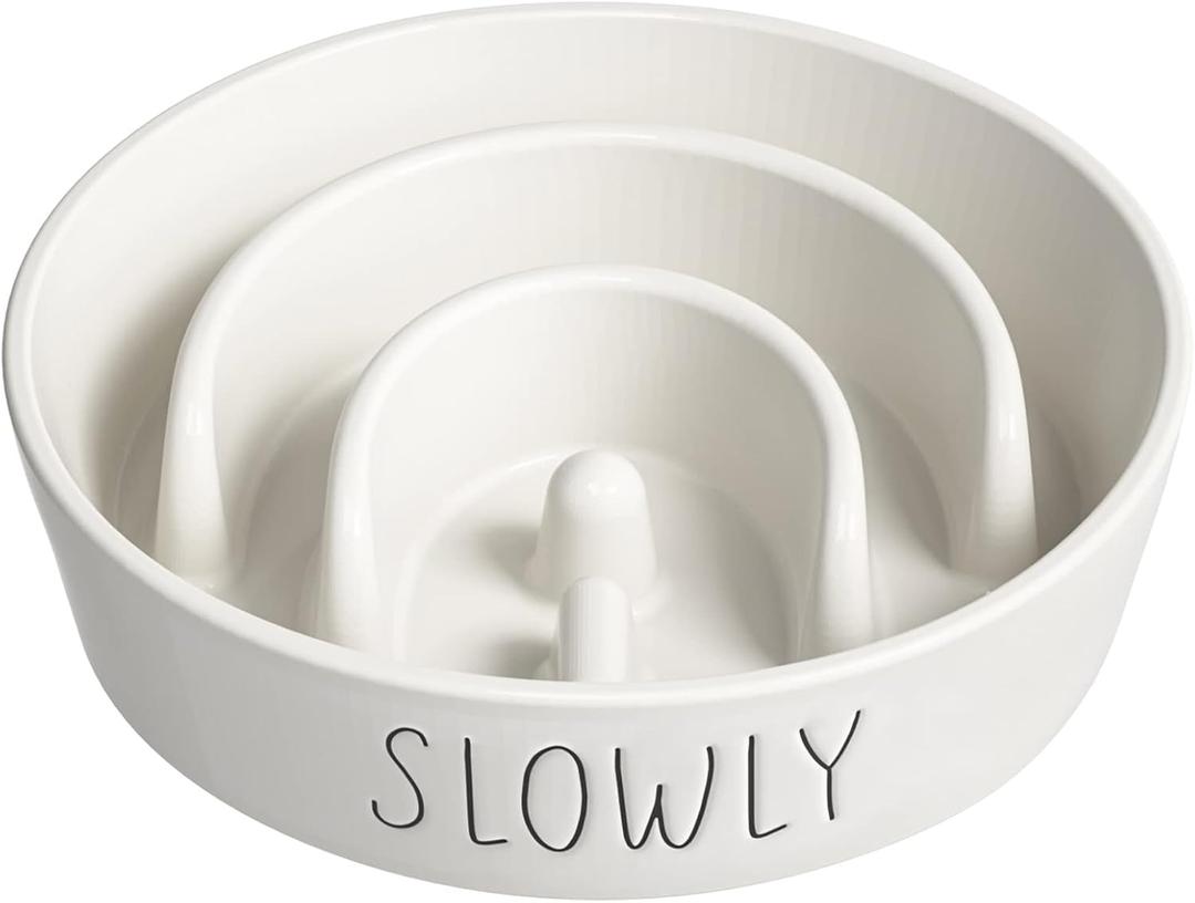 Slow Feeder Dog Bowl - 1.5 Cups Ceramic Puzzle Feeder for Small & Medium Breeds, Maze Design Bowl for Puppy & Fast Eaters, White Pet Dish to Control Eating Speed