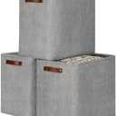 DULLEMELO Large Storage Baskets for Blankets Living Room 51L Canvas Storage Baskets for Organizing 3 Pack Collapsible Baskets Bins for Organizing Home Office with Handles (Grey) (Upgrated/3P-17"x12"x15")