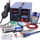 YIHUA 853D 2A USB SMD Hot Air Rework Soldering Iron Station, DC Power Supply 0-15V 0-2A with 5V USB Charging Port and 35 Volt DC Voltage Test Meter
