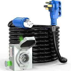 50 Amp Generator Cord and Power Inlet Box, 30FT 4 Prone RV Extension Cord, 125/250V NEMA 14-50P Male to SS2-50R Twist Locking Connector, STW 6/3+8/1 AWG, Transfer Switch for Home Generator