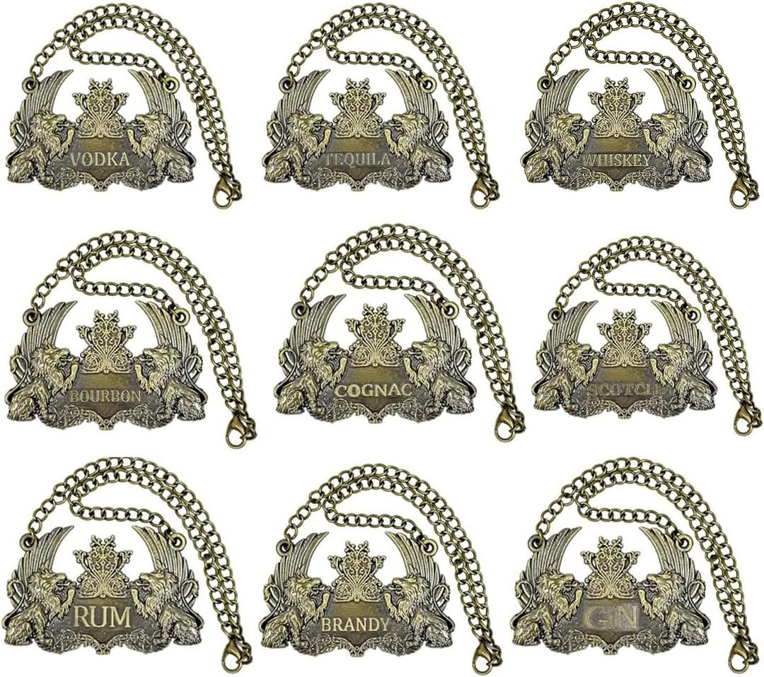 Decanter Tags Copper Liquor Decanter Label Set of 9 for Bottles or Decanters, Whiskey Liquor Tag with Adjustable Chain-Whiskey, Bourbon, Scotch, Gin, Rum, Vodka, Tequila and Brandy - Copper Colored Decanter Tags Copper Liquor Decanter Label Set of 9 for Bottles or Decanters, Whiskey Liquor Tag with Adjustable Chain-Whiskey, Bourbon, Scotch, Gin, Rum, Vodka, Tequila and Brandy - Copper Colored