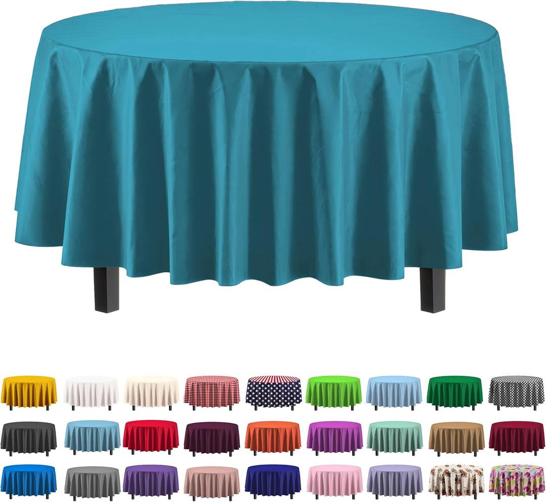 Exquisite 12-Pack Premium Plastic Tablecloth Pack of 12 Premium Plastic Tablecloth 84 Inch Round Table Cover - Turquoise