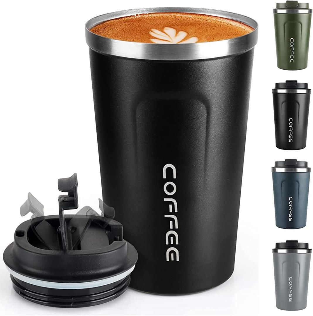 Coffee Mug 12oz - Insulated Travel Mug Spill Proof with Leakproof Lid Vacuum Stainless Steel Travel Coffee Mug Water Tumbler to GO, Reusable Coffee Cup for Men and Women for Hot & Cold Drinks (A-Black,380ML)