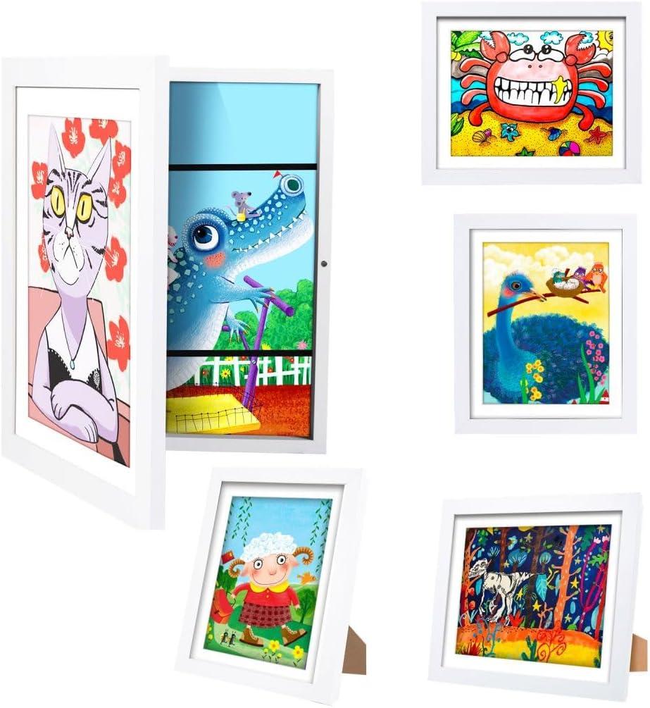 2-Pack Kids Art Frames - Changeable, 8.5x11 White Rows Picture Frame for Kids Artwork That Open,Display Children Art Projects,With Storage (White)