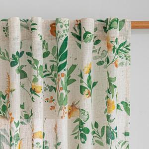 MYSKY HOME Floral Linen Curtains 90 Inch Length 2 Panels Set - Sage Green Curtains Light Filtering Semi Sheer Farmhouse Patterned French Drapes Back Tab for Living/Dining Room, 50" W Each Panel