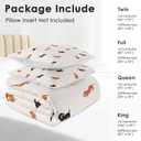 Comforter Set with Pillowcase Twin Size, Cute Happy Dachshund Dog Puppy, Bedding Decor Cartoon Animal Pug Geometric Brown for Kids and Adults, Soft Cozy Bedroom Bed Set