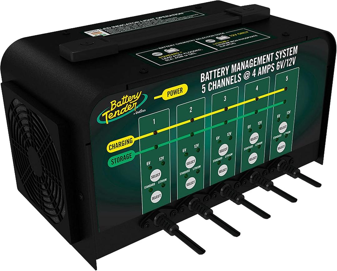 Battery Tender 5 Bank Multibank Charger - 20 AMP (4 AMPs Per Bank) - Selectable 12V / 6V - Smart and Switchable 12V Multi Battery Charger and Maintainer for Automotive and Marine - 021-0133-DL-WH