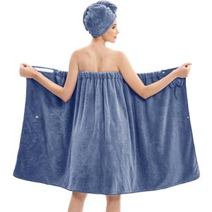 Bath Wrap Towels for Women – Adjustable Spa Shower Wrap with Super Absorbent Microfiber, Quick-Dry Body & Hair Towel Set for Home, Hotel, Beach, Pool, Gym, Travel – Blue