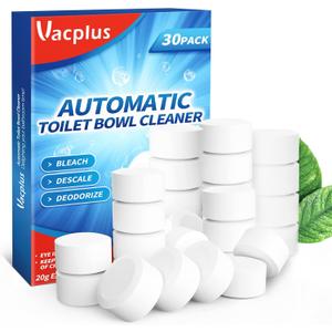 Vacplus Toilet Bowl Cleaner Tablets 30 PACK, Automatic Toilet Bowl Cleaners with Bleach for Deodorizing and Descaling, Bathroom Cleaner Against Tough Stains
