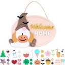 2 PACK DN DECONATION Interchangeable Seasonal Gnome Welcome Sign Front Door Decoration, Rustic Wood Wreaths Wall Hanging for Spring Summer Fall Winter Holiday Halloween Christmas Decor Outdoor