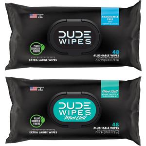 DUDE Wipes - Flushable Wipes - Unscented (48ct) & Mint Chill (48ct) Extra-Large Adult Wet Wipes, 9 pack