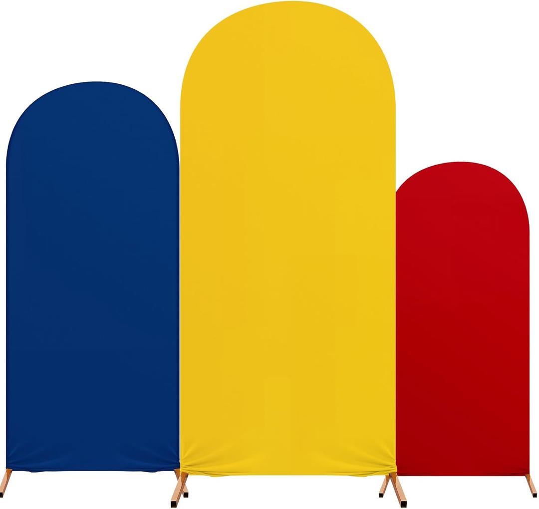 Carnival Theme Birthday Set of 3 Theme Print Arch Cover, Spandex Fitted Wedding Arch Stand Covers Red Yellow Blue for Birthday Party Decoration 4ft, 5ft, 6ft