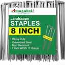 AMAGABELI GARDEN & HOME 300 Pack Galvanized Landscape Staples 8 Inch 11 Gauge Garden Staples Garden Stakes Plant Cover Stakes U-Shaped Landscape Stakes Landscape Pins for Weed Barrier Fabric