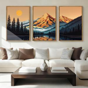 IARTTOP Large Mountain Framed Canvas Wall Art 16x24 Inch Abstract Mountain Landscape Wall Decor Set of 3 Modern Nature Scenery Art Prints for Living Room Bedroom Office