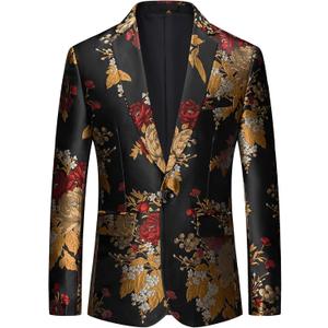UNINUKOO Mens Floral Tuxedo Suit Jacket Casual Dress Party Flower Pattern Blazer for Men 30