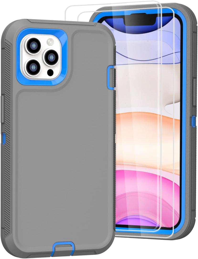 Tall silver for iPhone 11 Pro Max Case with [2 Screen Protector ], Military Grade Shockproof Heavy Duty Drop Protection Rugged Case 6.5"(LightGrey Blue)