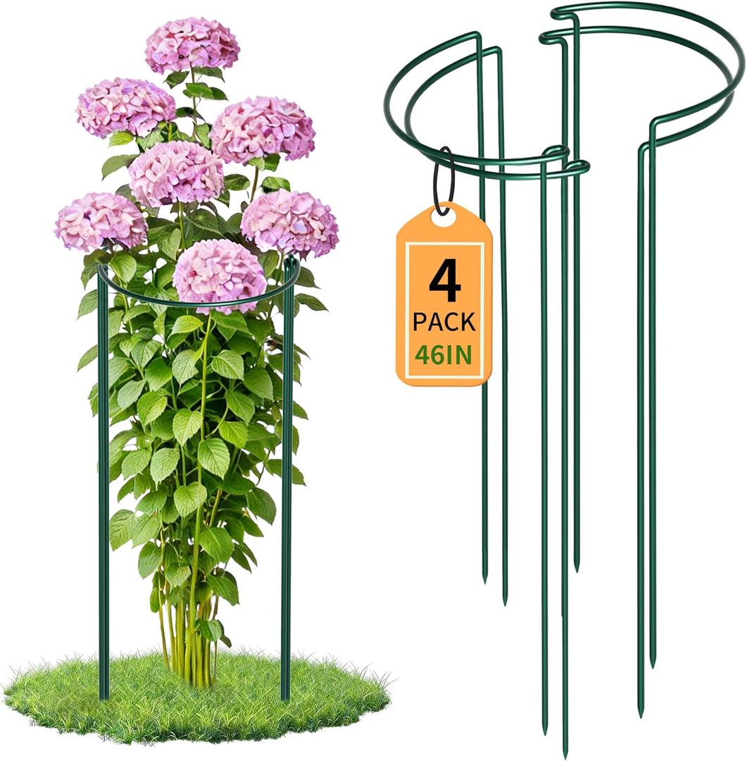 TCBWFY 4-Pack Plant Supports,16" Wx46 H Half Round Plant Support Stakes,6mm Thick Heavy-Duty Metal Peony Cage,Tall Garden Plant Support for Peony,Tomato,Hydrangea,Rose,Outdoor Flower Plant Stakes