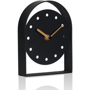 SOFFEE DESIGN One-Piece Tabletop Clock Arched Frame Without Scale Modern Minimalist Design, Desk Clock Battery Operated Non Ticking for Office Bedroom Living Room, Black