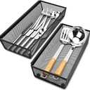 Smgmg Silverware Drawer Organizer, Silverware Organizer for Drawer, 2 Pack 14.7" X 6.1" X 2" Utensil Organizer for Kitchen Drawers, Kitchen Drawer Organizer for Large Utensils with Interlocking Arm (Black)