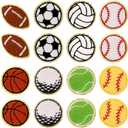 13pcs Sports Iron on Patches, Baseball Basketball Golf Football Chenille Patches Volleyball Rugby Soccer Sew on Embroidered Applique DIY Accessories Repair Hats Jeans Backpack Clothes