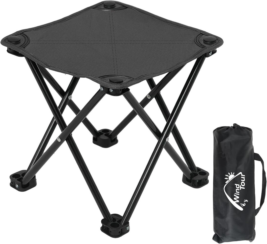 Wind Tour Portable Folding Camping Stool Outdoor Camping Lightweight Samll Chair for Fishing Hiking Gardening and Beach with Carry Bag (Medium Black -1)