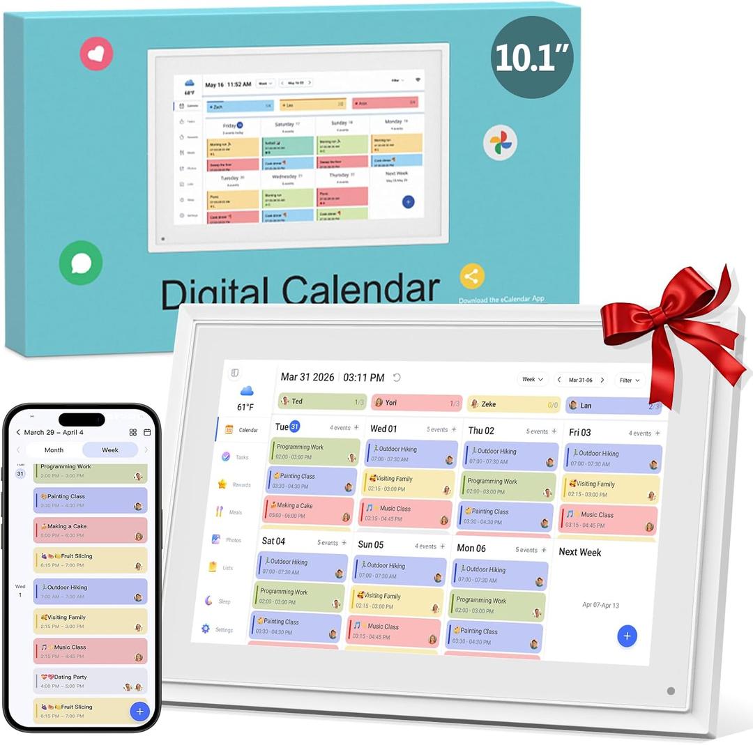 Digital Calendar, 10.1 Inch Smart Digital Wall Planners for Family Schedules, Touchscreen Interactive Chore Chart Display, Smart Family Organizer, Meal Planner, Best Gifts for Women Men