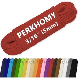 PerkHomy Cotton Rope 3/16" (5mm) 100 ft Multi Purpose Utility Diamond Braided Cord, Natural Cotton for Clothes Line Camping Crafting Flag Pole, Red