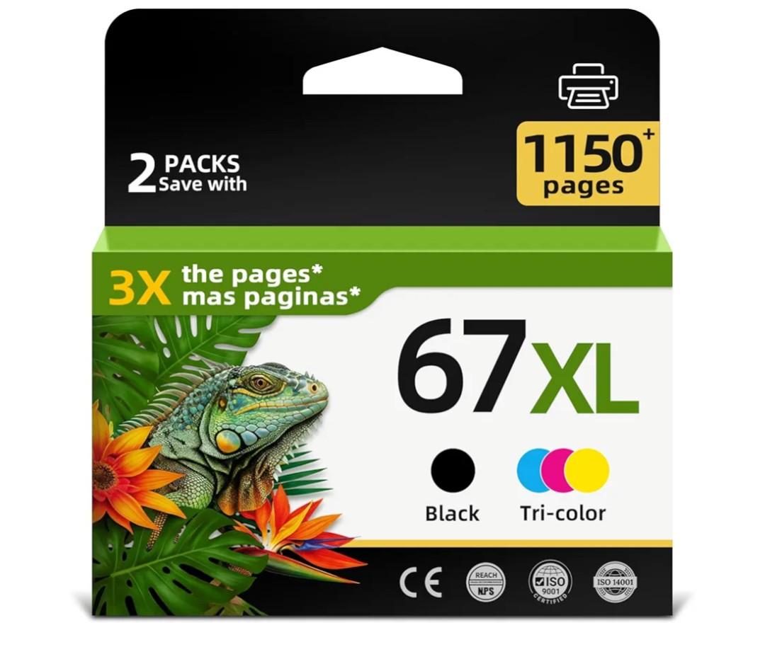 Relcolor 67XL Ink Cartridge Replacement for HP 67 XL Black Color Combo for HP67 HP67XL 2852e 2855e 4200 2827e 2734e 2700 4100 4155e 4255e 2755e 4227e 2700e 2752e 6400 4100e 6458 6455e 6458e 6065e 6000