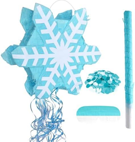 Winter Piñata Snowflake Piñata Wonderland Themed Pinata with Stick Confetti and Blindfold for Winter Princess Birthday Party Supplies Decorations