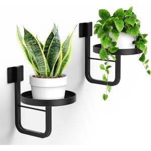 Wall Plant Holder, 7.9 Inch Hanging Plant Holder Wall Planters for Indoor Plants, Wall Mounted Plant Holder Window Plant Shelves for Outdoor Metal Wall Planter Black 2Pcs